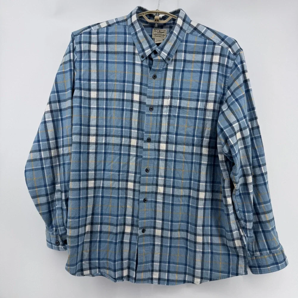 LLBean Flannel Shirt Mens XL Reg Traditional Fit Plaid  Long Sleeve‎ Cotton Blue